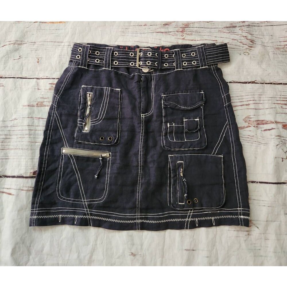 Johnny Was Black Utility Mini Skirt with Belt and Pockets